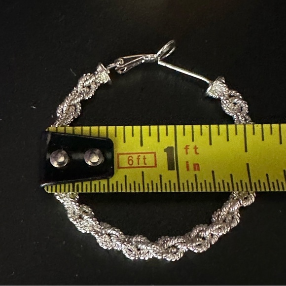 Silver-Plated Twisted Rope Hoop Earrings 1.75" - Picture 9 of 9